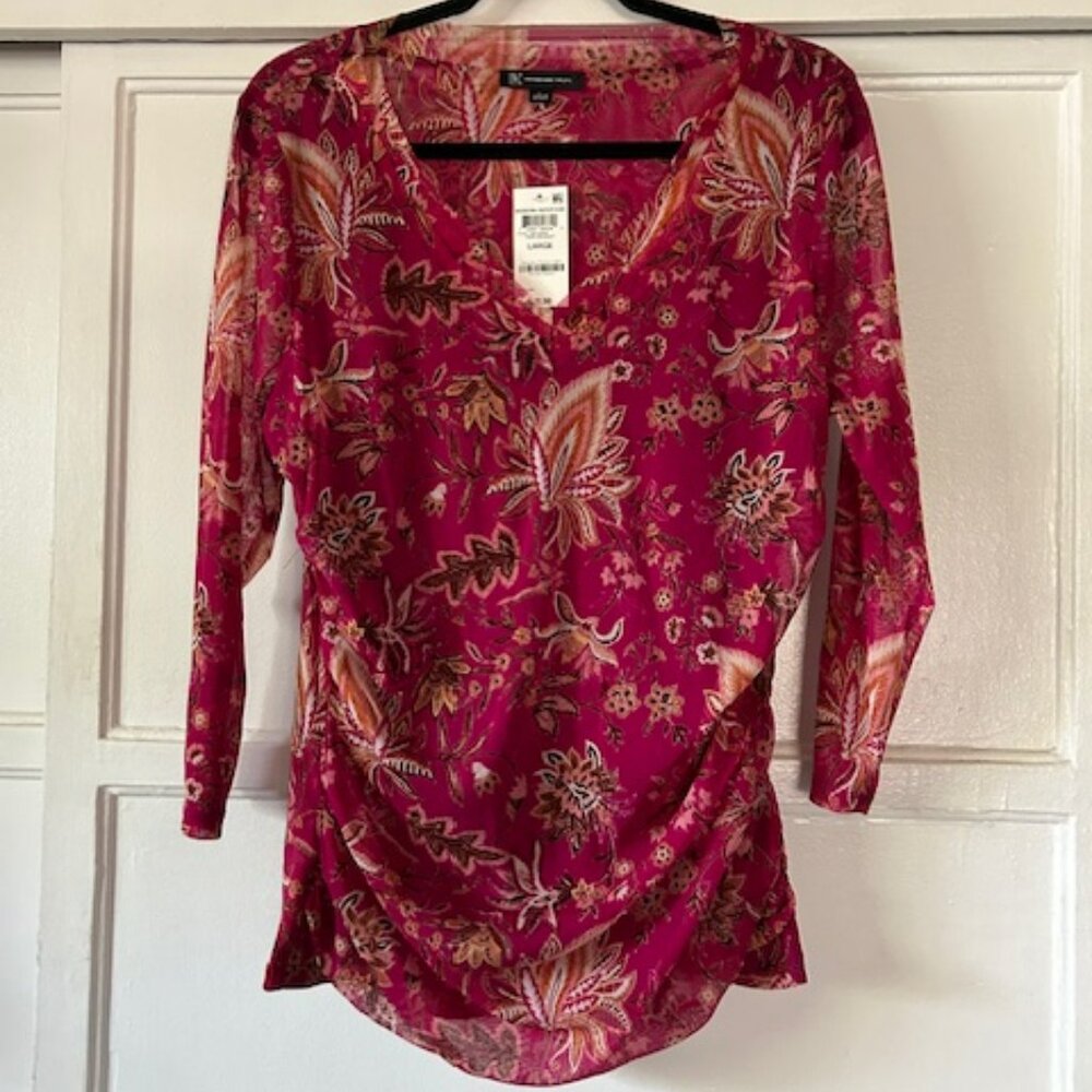 INC International Concepts Top NWT Fuchsia Floral Size Large Elevated Basic